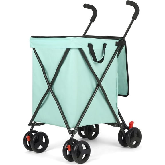 Shopping Cart, Collapsible Folding Utility Wagons Carts Heavy Duty, Large Capacity 120lbs, Minimalist, with All-Terrain Big Wheels for Outdoor Camping Shopping Sports Garden (Teal Blue)