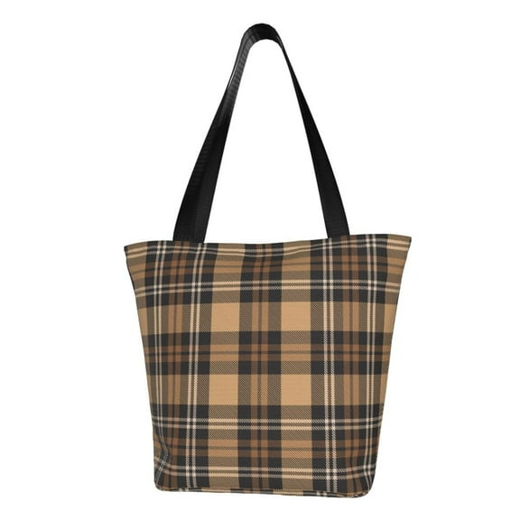 Pofeuu khaki coffee plaid Print Women Fashion Shoulder Handbags Top Handle Satchel Bags Tote Shoulder Shopping Bag Stylish Canvas Tote Bag