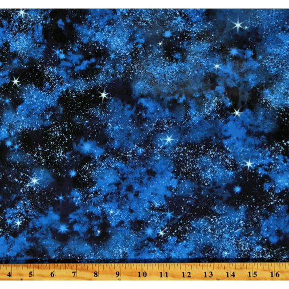 Cotton Nature's Wonder Sky Galaxy Cosmos Clouds Stars Lights Landscape Sky Blue Cotton Fabric Print by the Yard (SRKD-20819-69-MIDNIGHT)