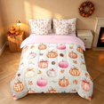 thumbnail image 2 of Homewish Watercolor Pumpkin King Bedding, Pastel Bow Maple Leaf Fall King Bed in a Bag, Blush Orange White Cream, Pink Reversible 7-Piece, 2 of 6