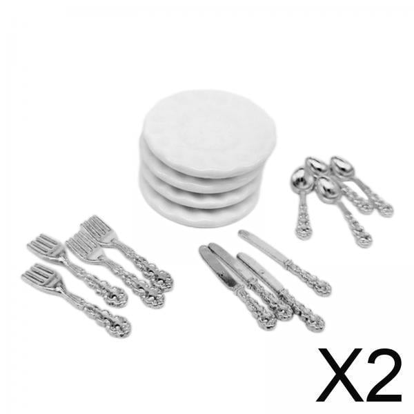 2 Platos De Para Casa De Muñecas A Escala 1/12, Caja Para Habitación De Muñecas, Muebles Para Muñecas Infantiles, Color Plata