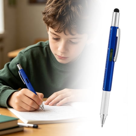 1Pc 6 In 1 Metal Multitool Pen Multi Tool Pen Portable Multi Functional Handy Gadget Practical Writing and Mini Repair Tool for Office Outdoor and Household Daily Maintenance Use Blue