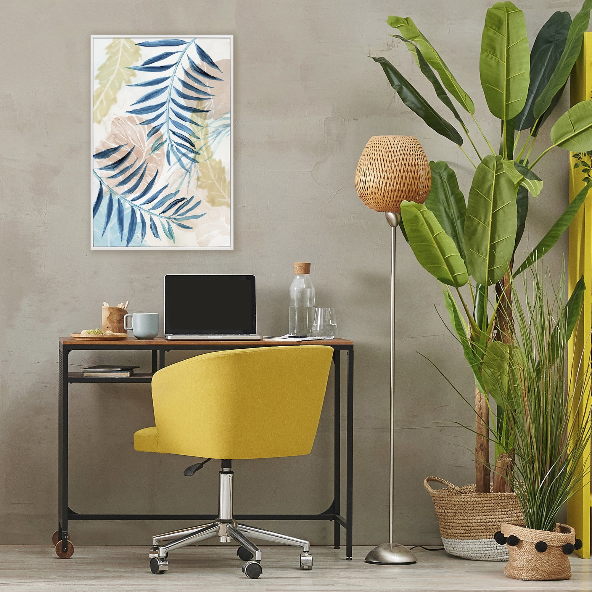Stupell Industries Palm Fronds in Pastel Haze White Framed Giclee Art, design by Nan