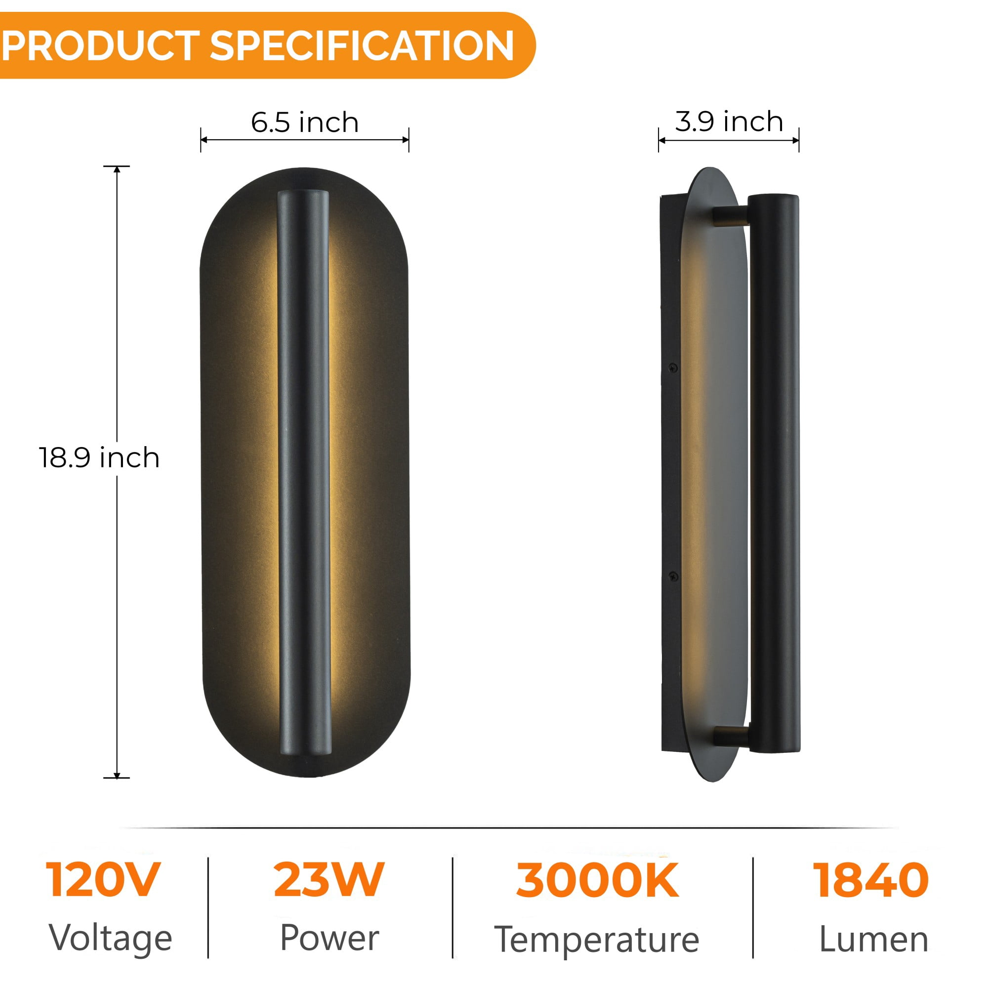 H19" Oval Matte Black 23W Integrated LED Wall Sconce with Acrylic Shade Modern Dusk to Dawn Outdoor Wall Light Waterproof Exterior Light Fixture for Porch  Patio