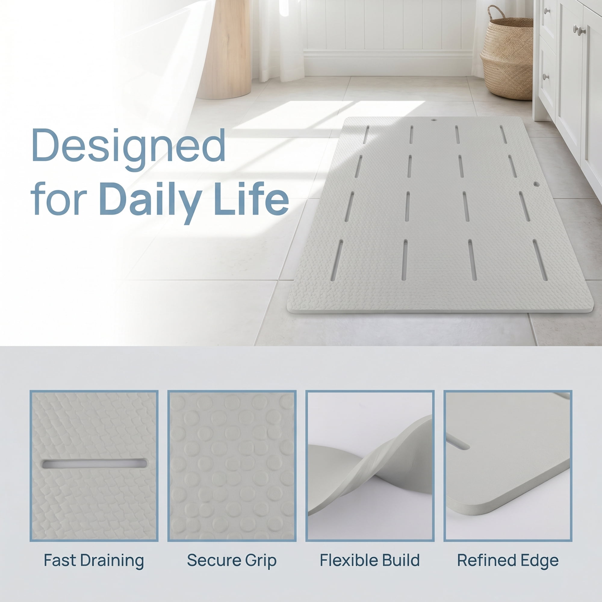 Unique Bargains EVA Foam Non Slip Quick Drying Bathtub Mat with Drain Hole White 34" x 24"