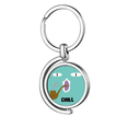 thumbnail image 1 of Blue Emotion Chill Smoke Cat Rotating Keychain Metal Keyring Holder, 1 of 2