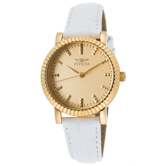 Invicta Women's 22483 Angel White Genuine Leather Gold-Tone Dial 18K Gp Ss Watch