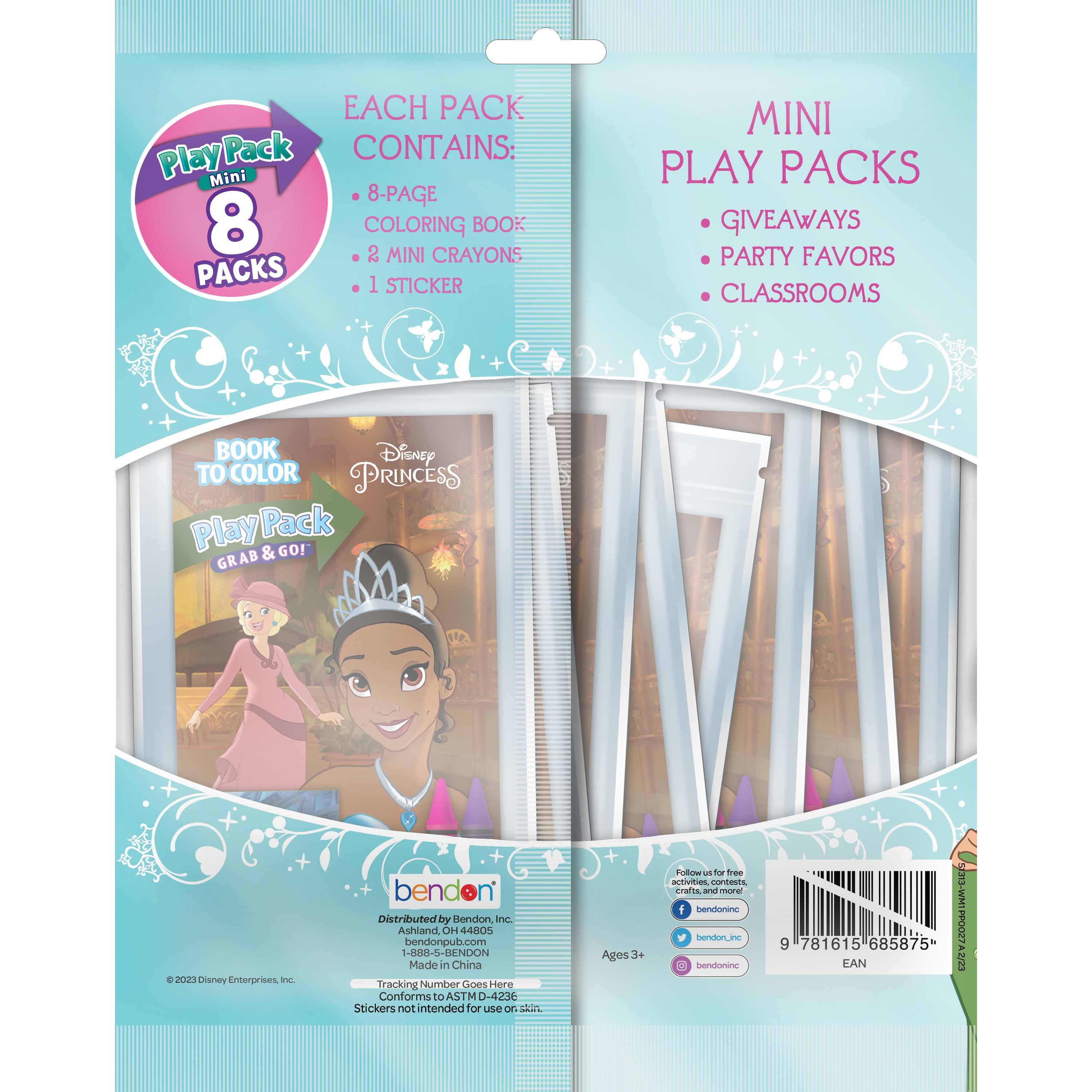 (2 pack) Disney Princess 8 Count Mini Play Pack with Small Coloring Book and Crayons, Paper Party Favors