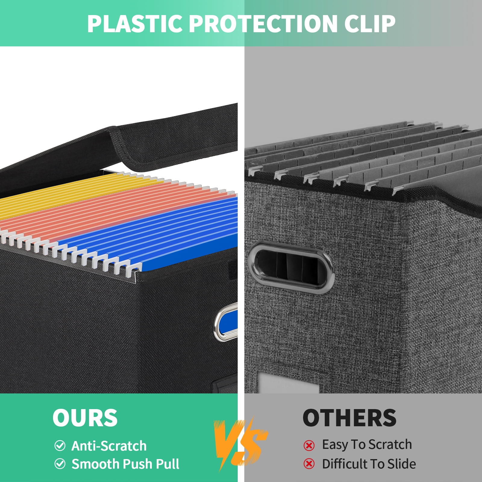 PHANCIR Foldable File Box Collapsible with Lid and Slides, Multi-purpose Storage with Pragmatic Design File Boxes for School, Home, Office,2PACK