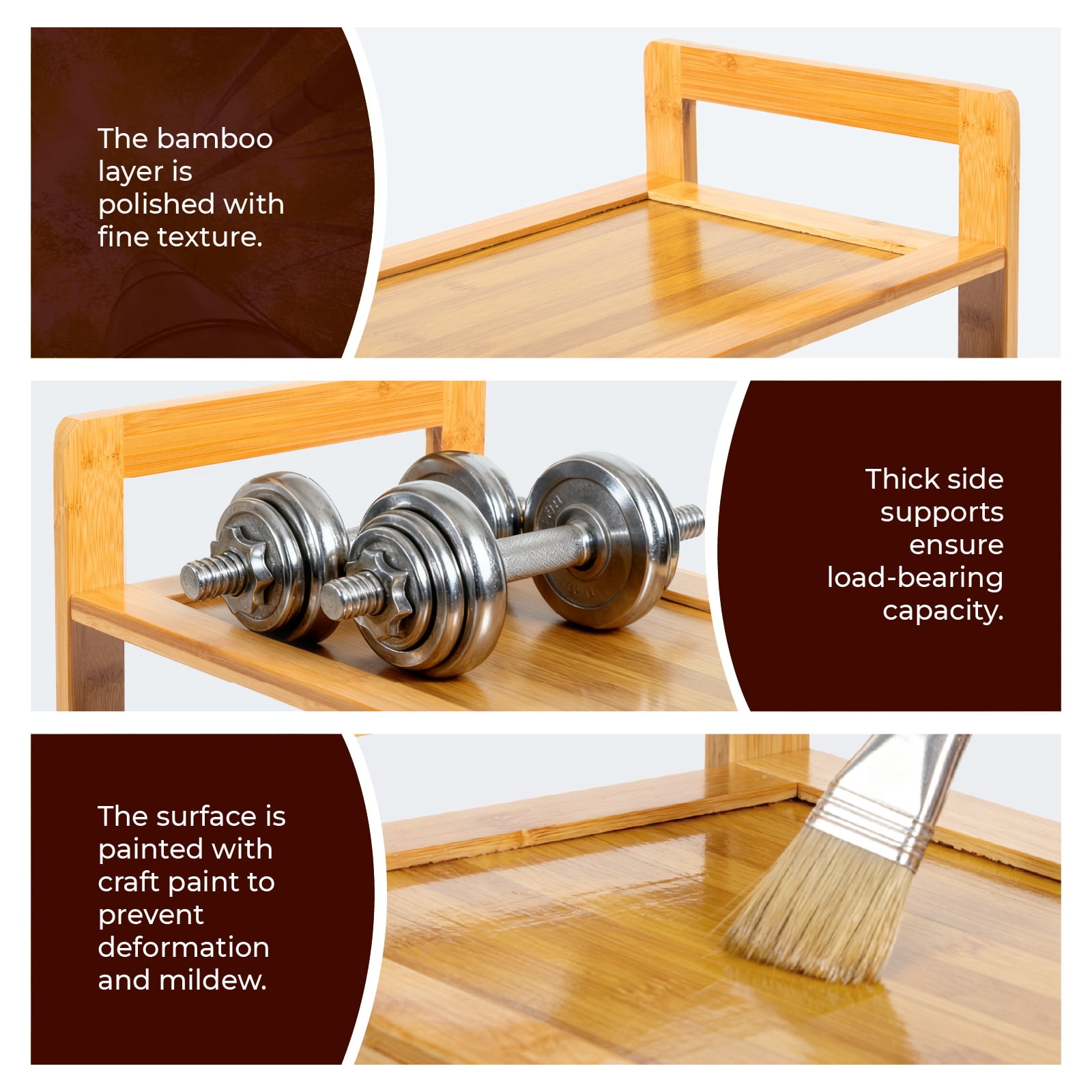 Minimalist 3 Tier Natural Bamboo Shoe Rack Eco Friendly Open Shelf Design Space Saving for Entryway Closet Hallway