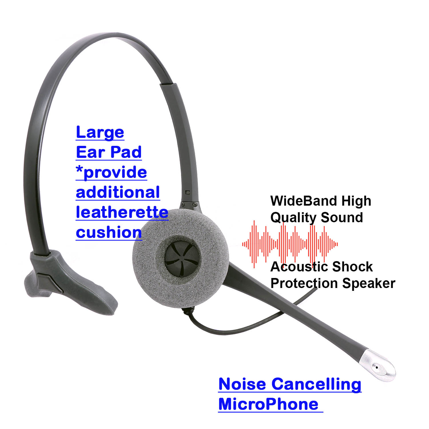 2.5mm Monaural Headset + 2.5 mm Headset Plug Combo for Desk Phone as Office Headset - image 4 of 7