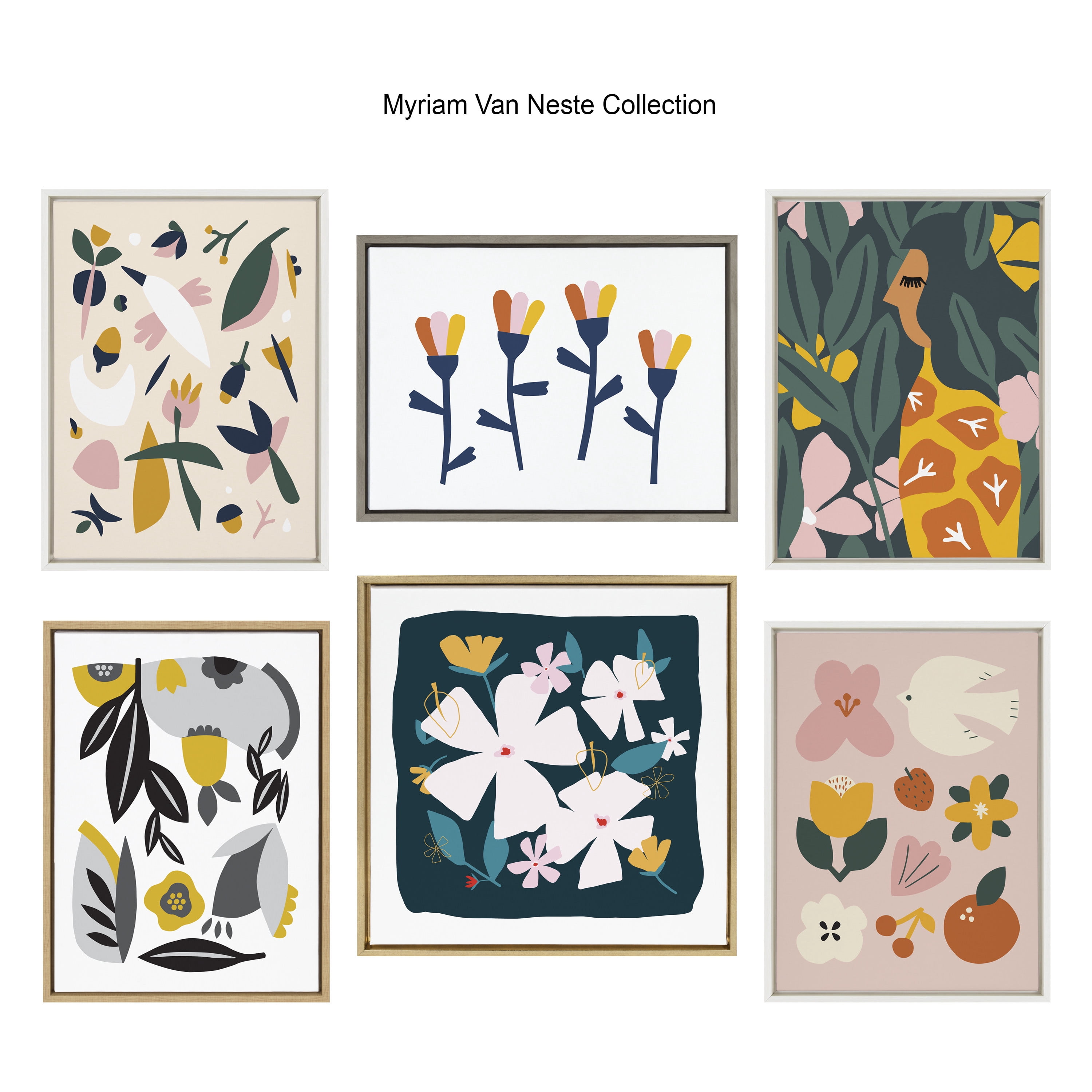 Kate and Laurel Sylvie Little Bloom Framed Canvas Wall Art by Myriam Van Neste, 18x24 Gray, Colorful Floral Art for Wall