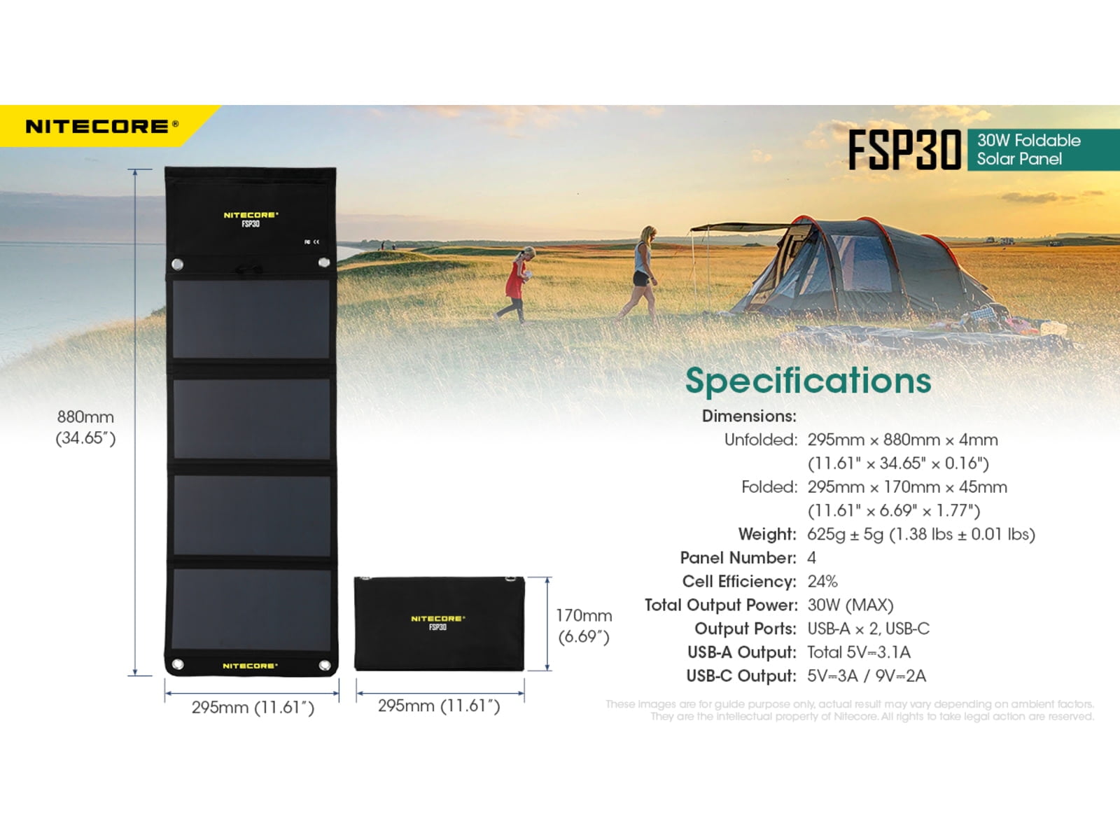 Nitecore FSP30 30W Foldable Solar Panel, Black