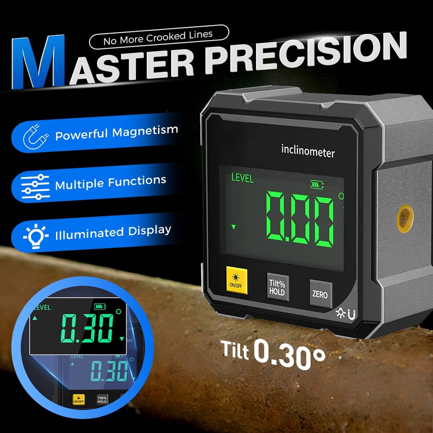 LC-dolida Digital Angle Finder,Cube Inclinometer with Electronic Level 4-Side Strong Magnetic Base & Backlit Display,4×90° High-precision Measurement Rechargeable for Table Saw Miter Saw Woodworking