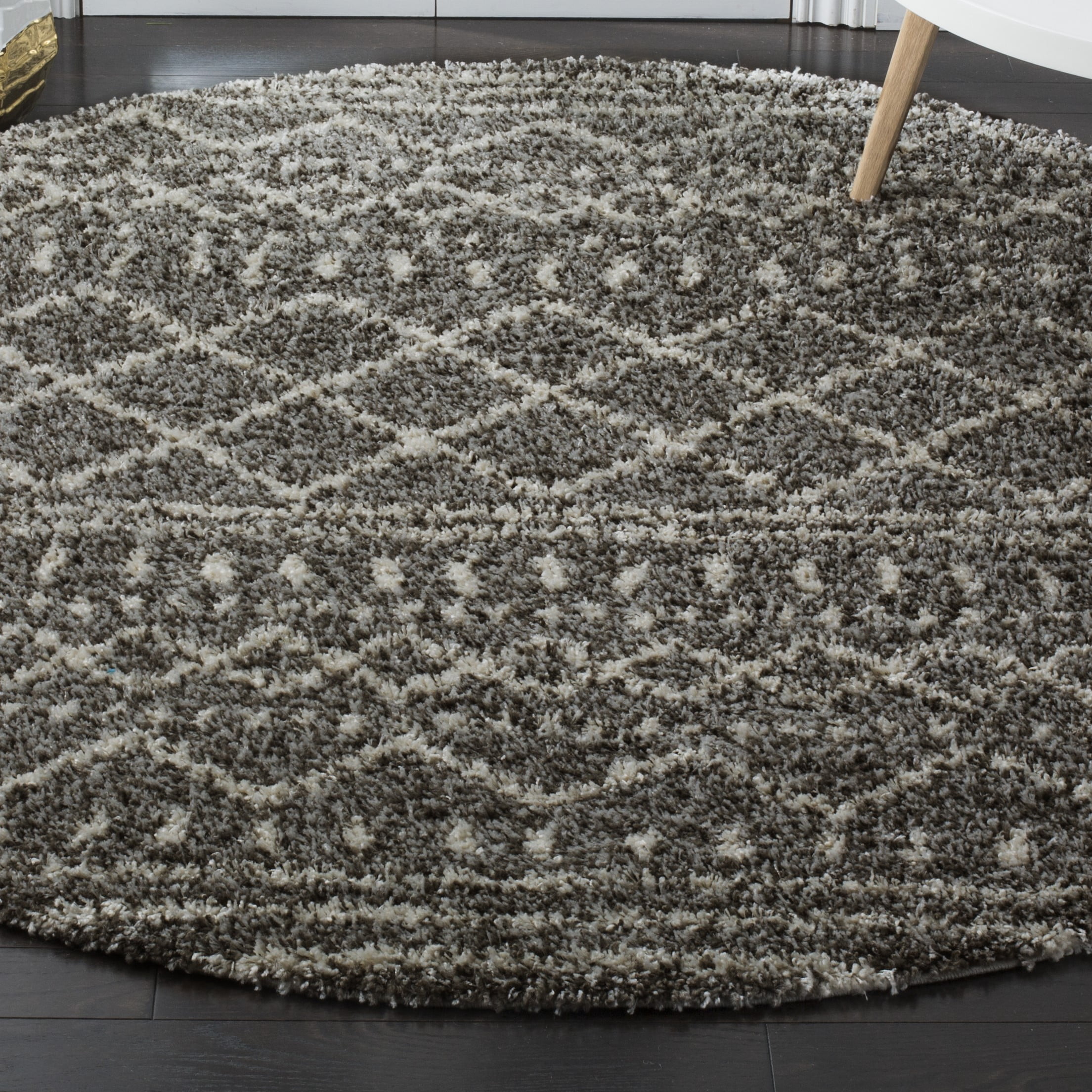 SAFAVIEH Arizona Teagan Geometric Shag Area Rug, Brown/Ivory, 5'1" x 5'1" Round