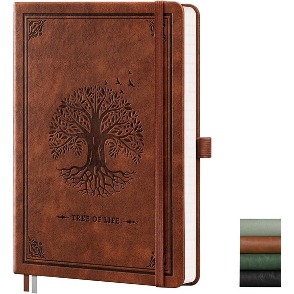 Lined Journal Notebook, 192 Numbered Pages, A5 Size (5.7'' x 8.3'') | College Ruled Notebook for Men & Women, Writing, Work & Office, Leather Hardcover, 100 GSM Thick Paper (Brown)