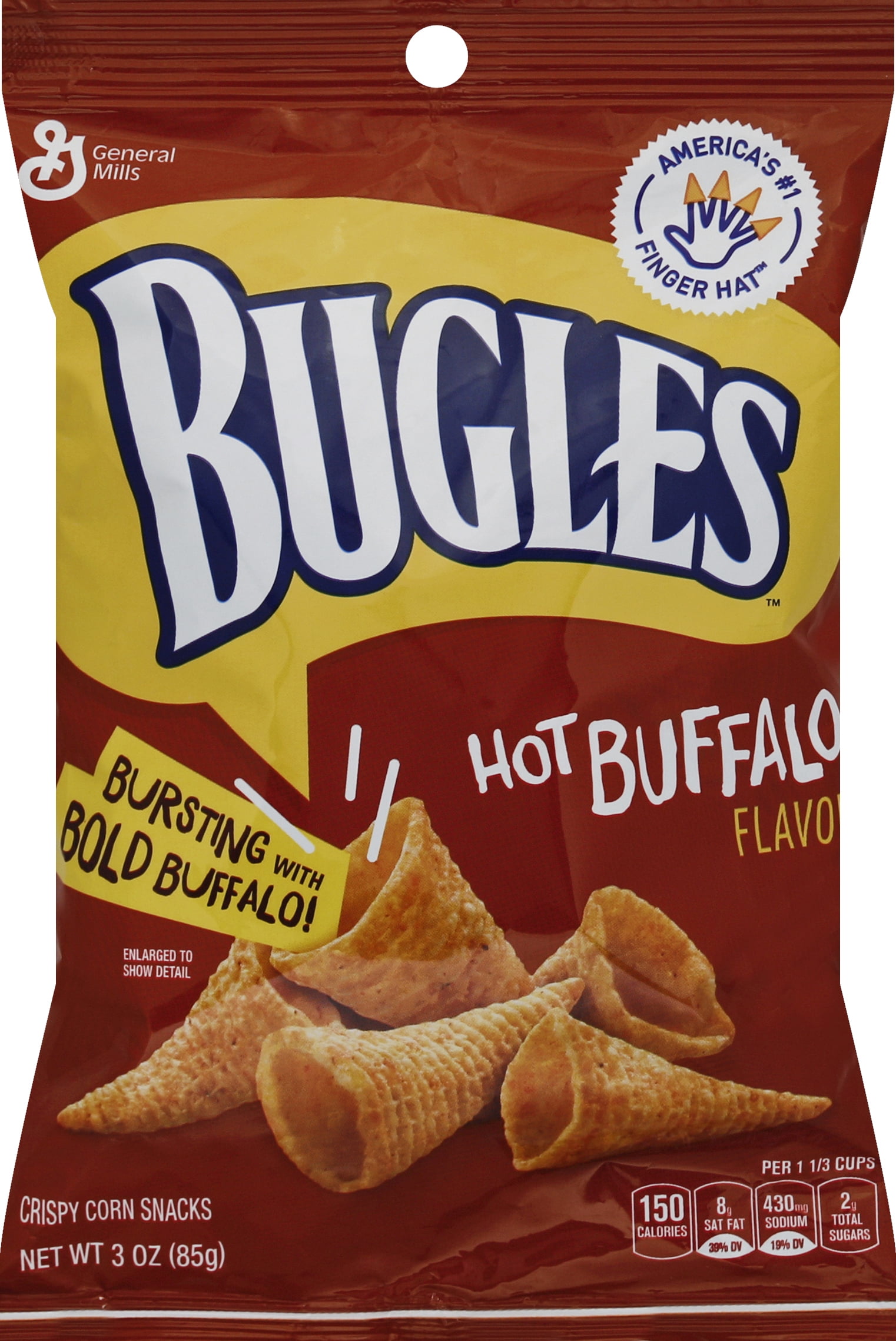 Bugles Hot Buffalo Crispy Corn Snacks, 3 oz