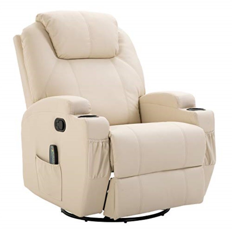Faux Leather Heated Vibrating Recliner Chair with Remote Cream