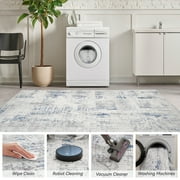 SIXHOME 5x7 Area Rugs for Living Room Modern Abstract Area Rugs Machine Washable Rugs Soft Neutral Carpet Rugs for Bedroom Dining Room Office Playroom Aesthetic Home Decor Non Slip Rug Navy Blue