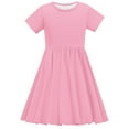 thumbnail image 4 of HomeGardon Girls Dress,Toddler Dress for Girls Toddler Kids Girls Cute Solid Color Print Short Sleeve Stretchy Dress A Line Dress,120-170, 4 of 9