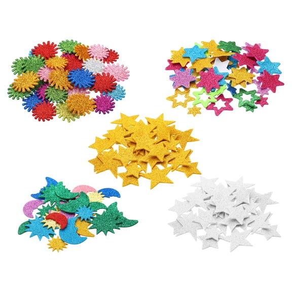 Uxcell Foam Stickers,5Pack 150Pc Adhesive Glitters Foam Shape Sticker,Multi Style