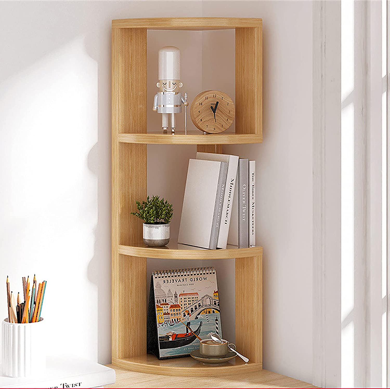 Wood Bookshelf for Small Spaces,Tall Corner Shelf Bookcase,Multipurpose  Display Storage Rack for Home Office Furniture Storage Organizer Plant  StandP 25x25x81cm(10x10x32inch)