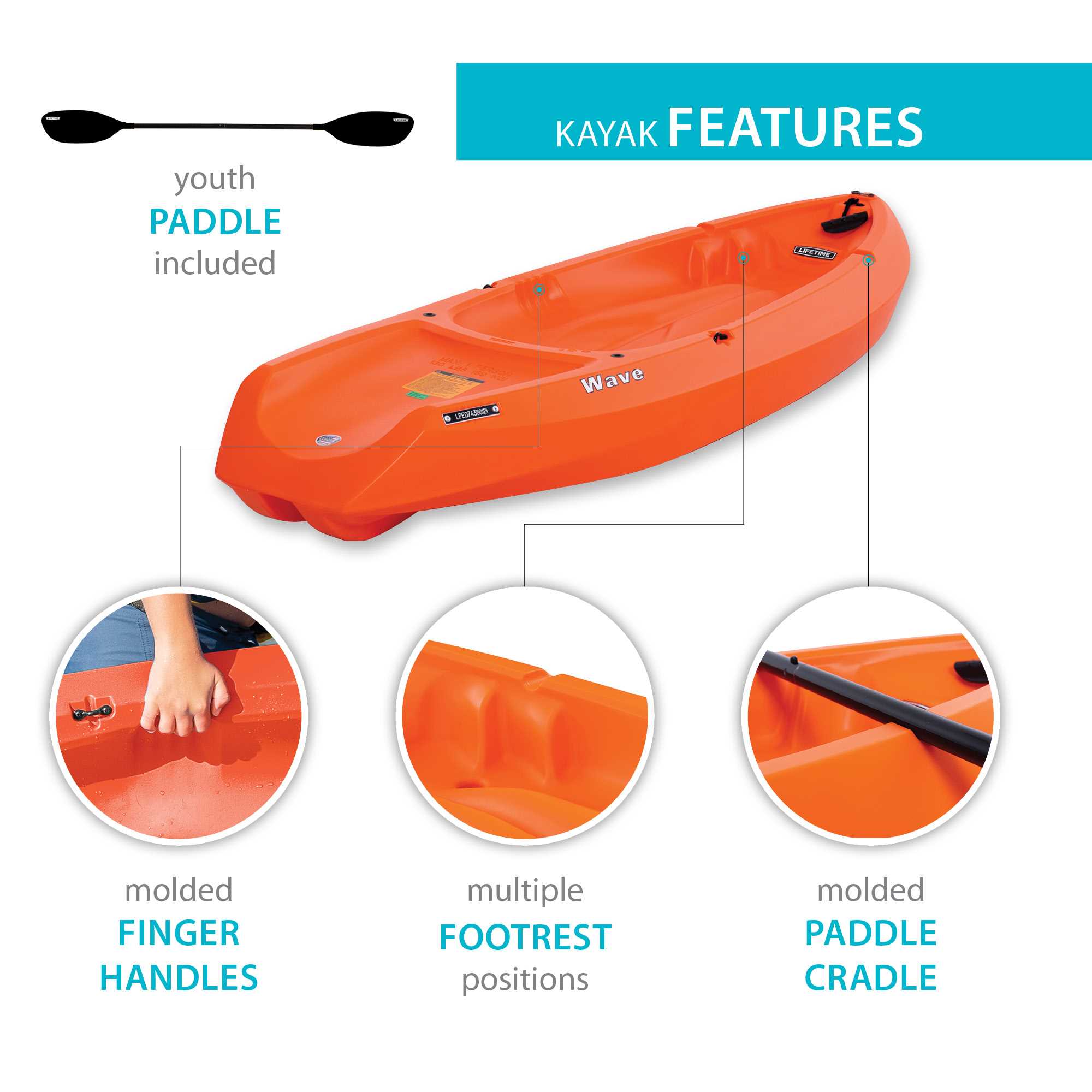 Lifetime Wave 6 ft Youth Sit-on-Top Kayak, Orange (90154) - image 5 of 17