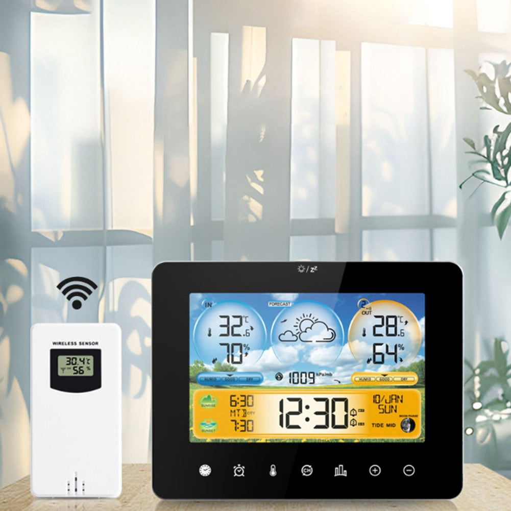 Indoor Outdoor Weather Station with Color Screen, Temperature Humidity Meter, Digital Clock, Wall Mountable Thermometer Hygrometer for Home Office
