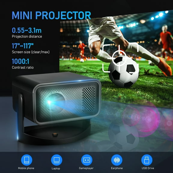 LITINKIMI Portable Smart Projector Mini Projector Black ABS 1 Set For Gaming