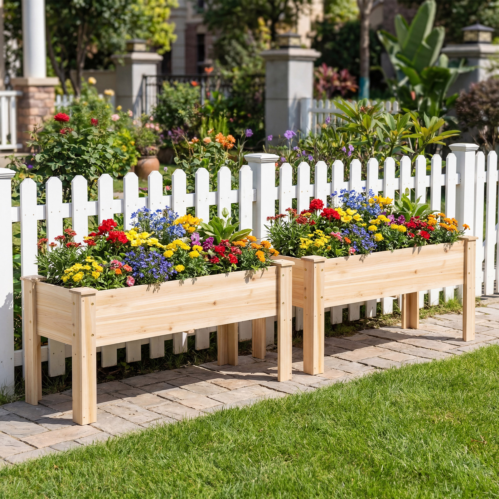 Costway Raised Garden Bed 47x18x20in Wooden Planter photo 4