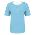 thumbnail image 3 of Baberdicy Button Detail Short Sleeve Tee - Women's Minimalist Solid Color Casual Top, Simple Yet Stylish Crew Neck Basic T-Shirt (Light blue | S), 3 of 7