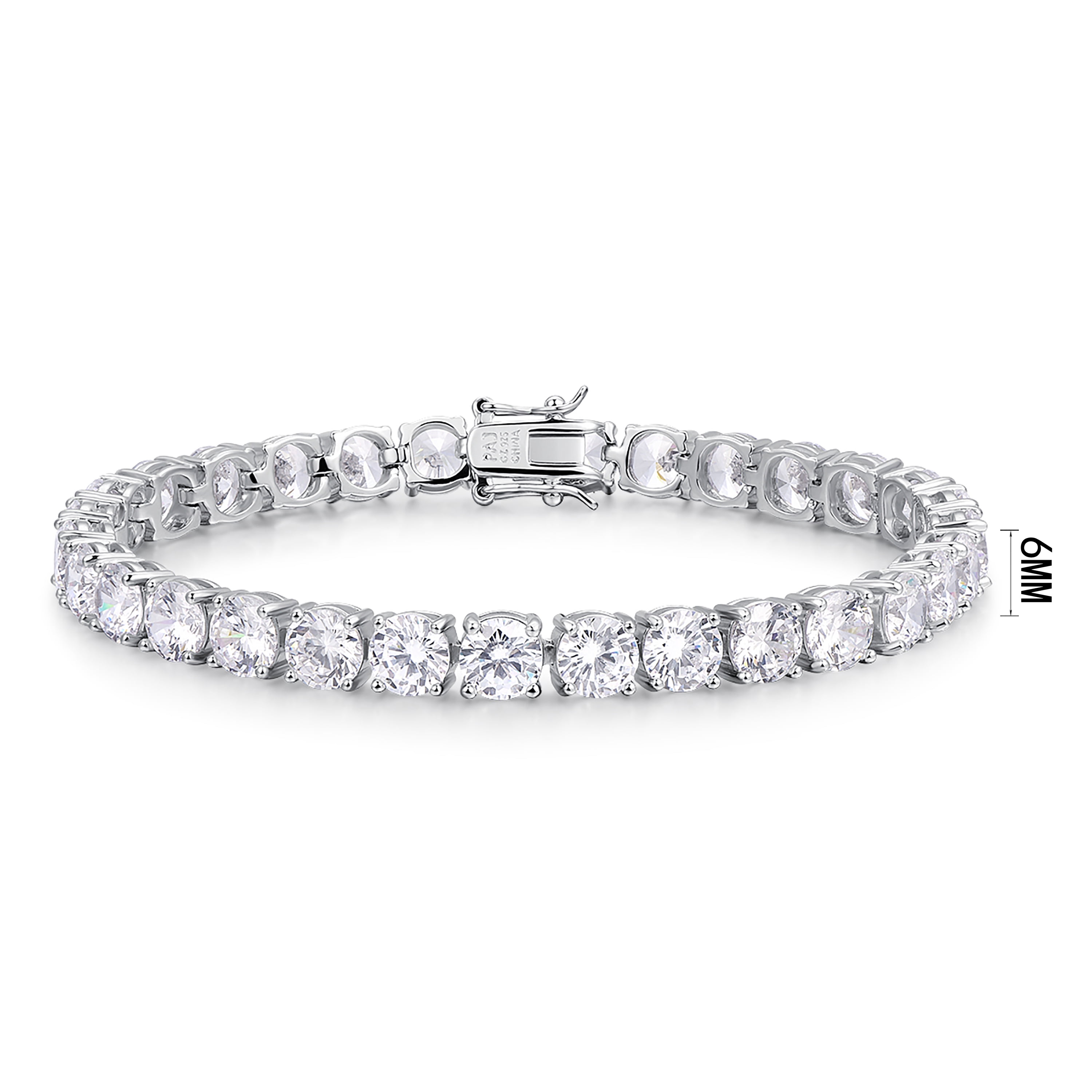 Sterling Silver Platinum Plated Classic 6mm CZ Tennis Bracelet. 7.75'