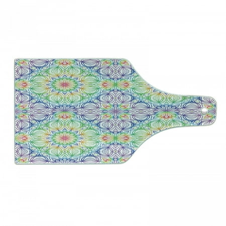 

Rainbow Mandala Cutting Board Colorful Stripes with Flower Pattern Oriental Folklore Boho Motifs Decorative Tempered Glass Cutting and Serving Board Wine Bottle Shape Multicolor by Ambesonne