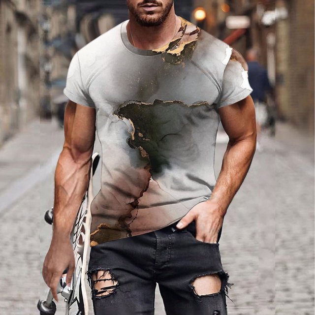 Qertyioot T-shirt à Manches Courtes Imprimé pour Hommes Col Rond Mode Décontractée Manches Courtes Été Liquidation