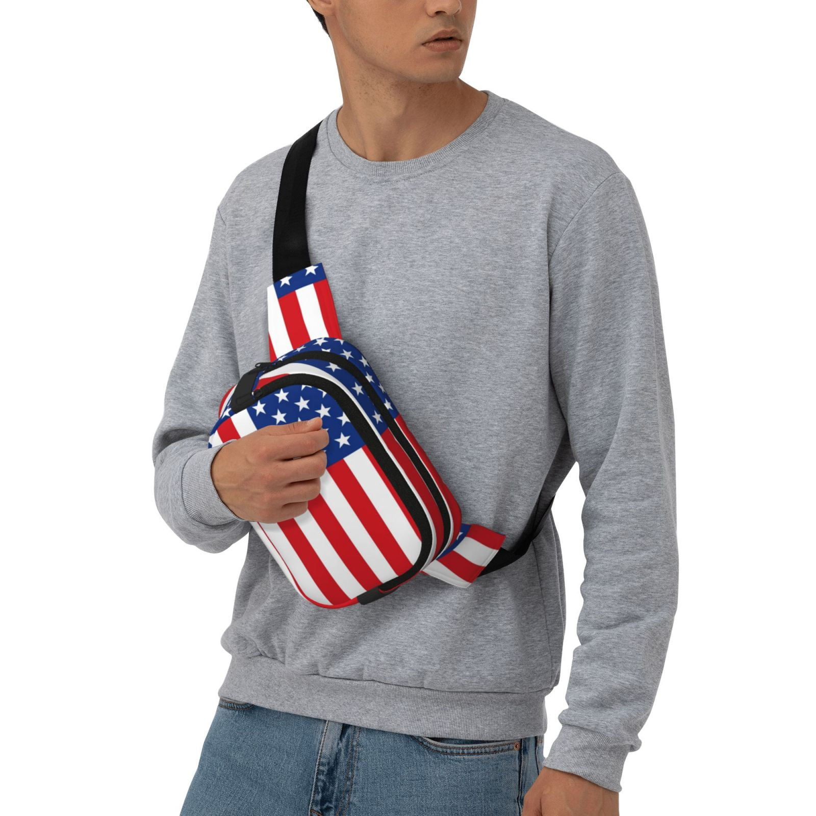 Picia America Flags3 Print Square Double-Layer Waist Bag Mini Adjustable Waist Belt Bag Exercise Running Travel Hiking