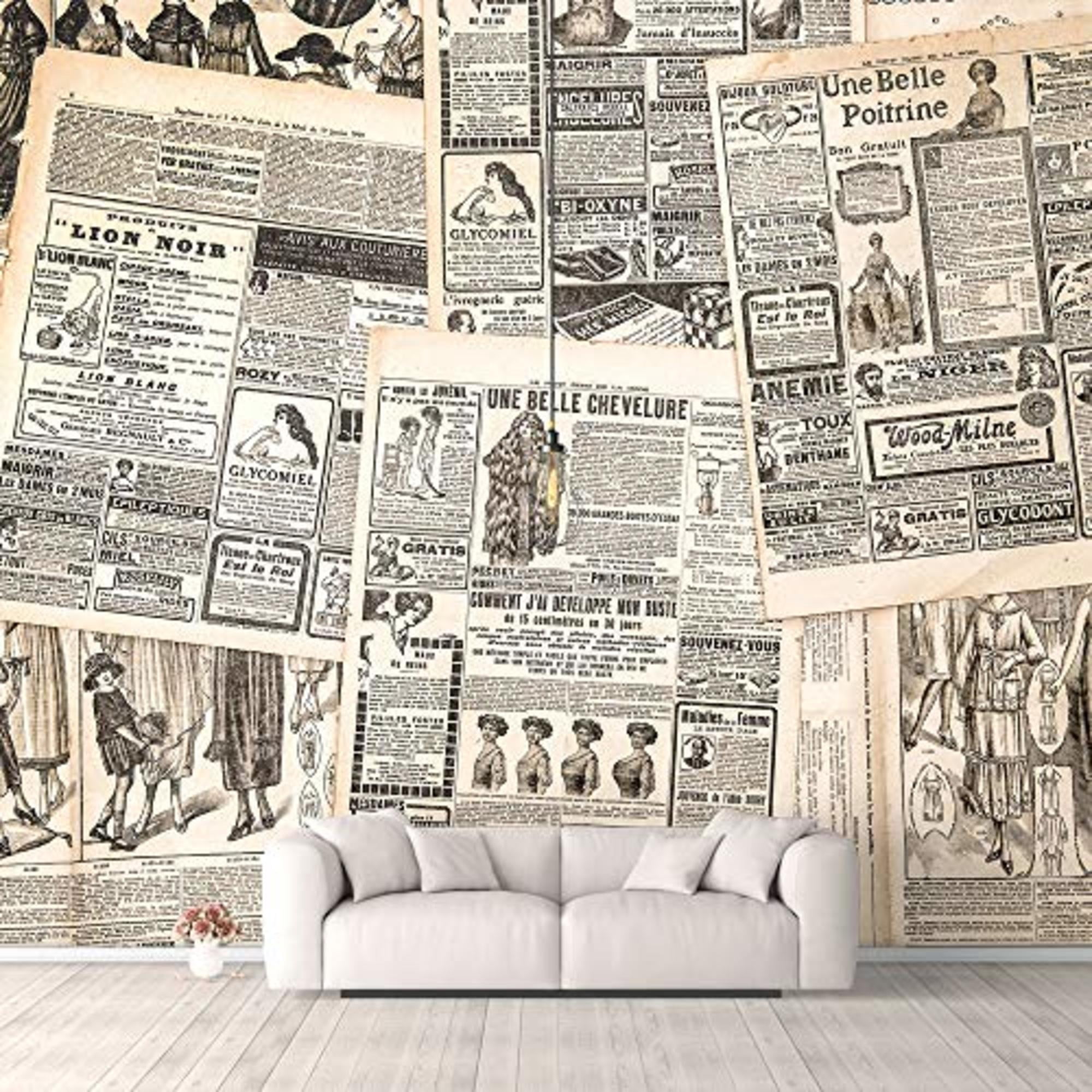 Idea4wall 4pcs Vintage Pictures Collage Peel and Stick Wallpaper Removable Wall Murals Large Wall Stickers for Home Decoration, 66"x24"