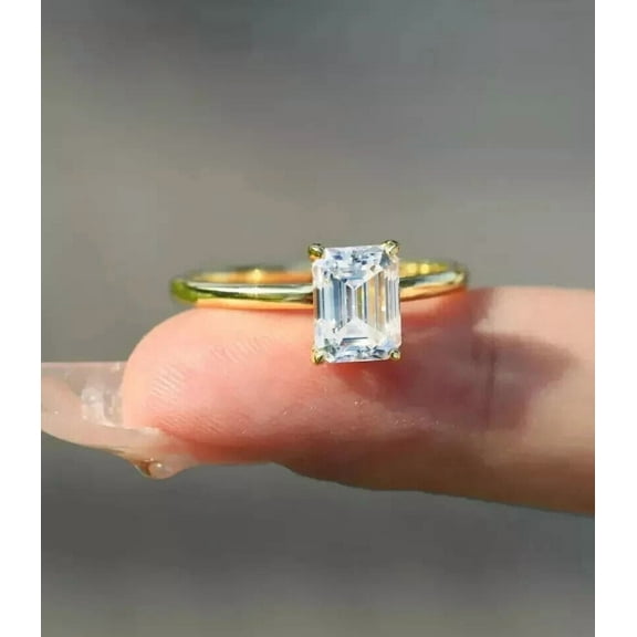 1.5Ct Emerald Cut Lab Created Diamond Solitaire Ring 14K Yellow Gold Plated