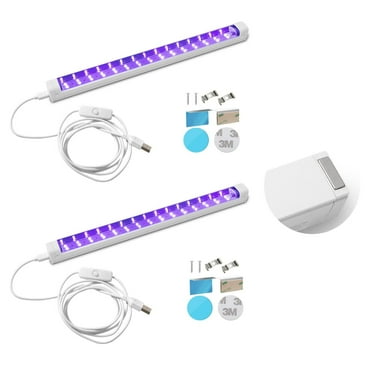 Small Black Light Bar 10W 1ft LED Blacklight for Fluorescent Tapestry Poster Body Paint Glow Party UV Strip Lights for Cabinet and Display Magnetic 2 Pack