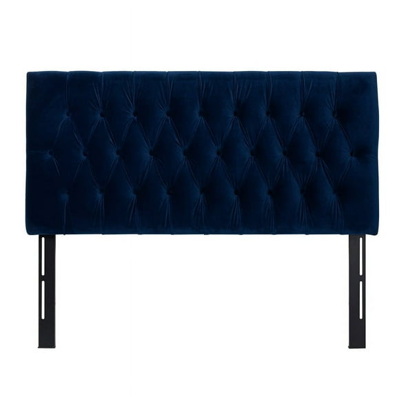 Maklaine Contemporary Hardwood Tufted Queen Headboard in Navy Blue