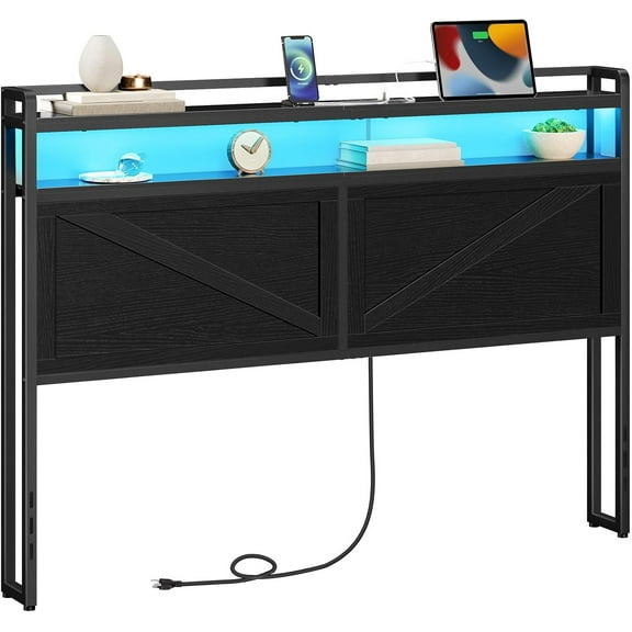 HOOBRO Queen Size Headboard with Charging Station 2-Tier Storage Headboard