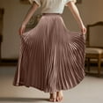 thumbnail image 5 of Yucgh Women's Pleated Solid Color Maxi Skirt with Large Swing, A-line Floor Length Skirt, Casual Flowy Skirt with Elastic Waist,Champagne,M, 5 of 8