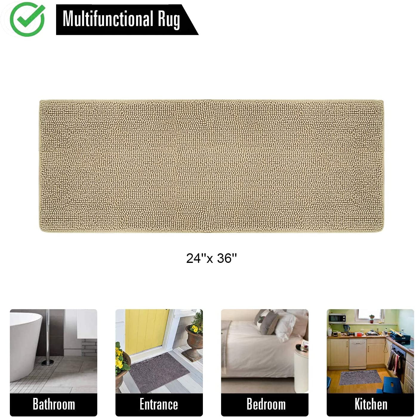 Softlife Luxury Soft Bathroom Non-Slip Rug Shaggy Bath Mat,20"x32",Camel