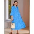 thumbnail image 4 of Women'S 2025 Lace Eyelet Embroidery Maxi Dress V-Neck Trumpet Sleeve Boho Flowy Swing Dress Blue M, 4 of 9