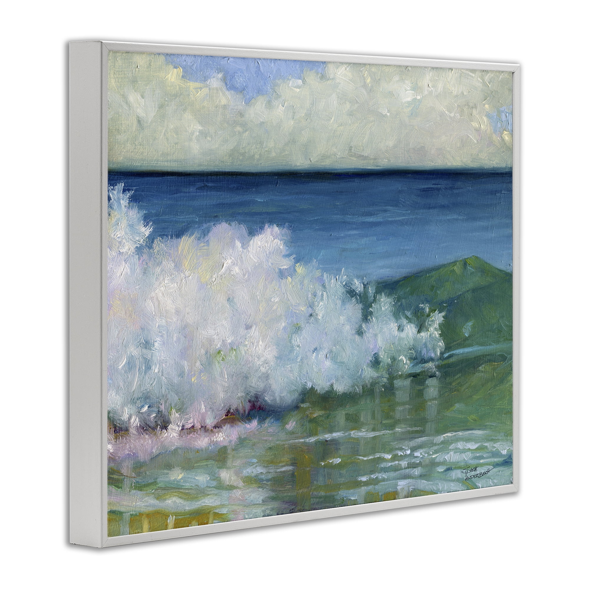 Stupell Industries Strong Splashing Wave Landscape Painting White Framed Art Print Wall Art, 14 x 11