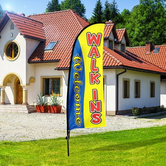 QSUM Welcome Walk ins Sign Feather Flag with Pole Kit,7FT Welcome Walk ins Decoration Display, Welcome Walk ins Business Sign,Welcome Walk ins Swooper Flag