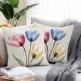 thumbnail image 2 of Colorful Tulips Outdoor Pillow Covers Pack of 2 Abstract Flowers Vintage Linen Waterproof Throw Pillow Covers Decorative Cushion Cases for Patio Garden Tent Balcony Couch 18x18 inch, 2 of 8