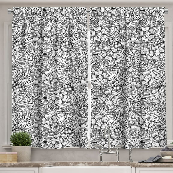 Ambesonne Ethnic Kitchen Curtains, Motifs Culture Art, 55"x39", White and Black