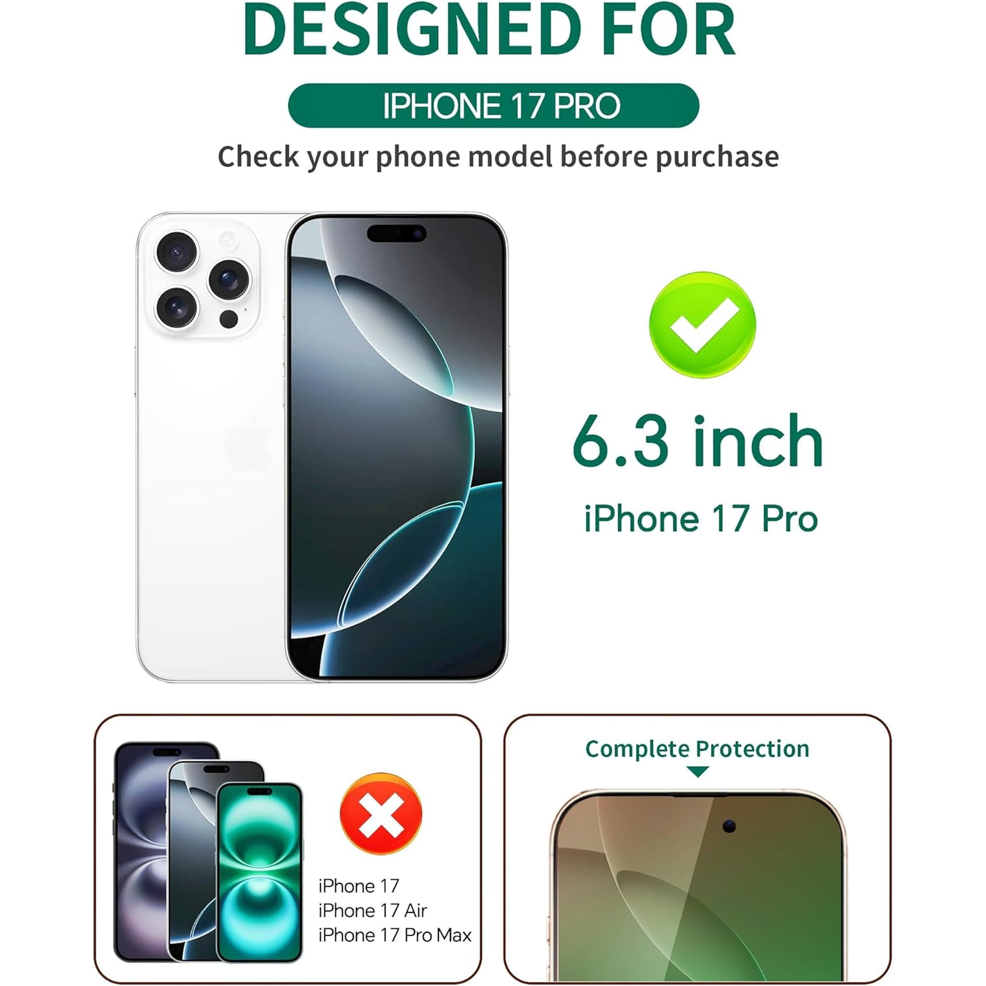 UYWGF-Privacy Screen Protector for iPhone 17 Pro Tempered Glass 6.3 inch Private Protective Film Anti-Blue Light Anti Spy No-Bubble Gradient Green [HD Clarity], 2-Pack