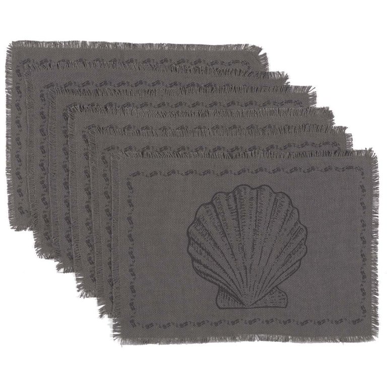 VHC Brands Burlap Black Check Placemat Fringed Set of 6