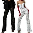 thumbnail image 2 of Yokua Womens Sexy Mesh Wide Leg Trousers High Waist Sheer Flower Lace Straight Pant, 2 of 18